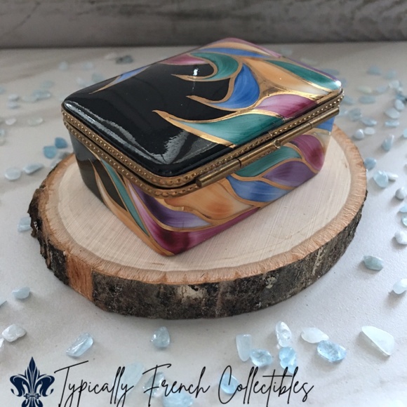 Gold Black Floral Rochard Limoges Trinket Box - Picture 3 of 9